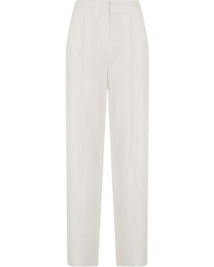Elisabetta Franchi Straight Trousers High-Waisted Linen - White