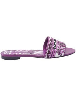 Dolce & Gabbana Dolce&Gabbana Dg Logo Slides With Maiolica Embroidery - Purple