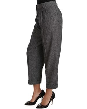 Dolce & Gabbana Wool Pleated Cropped Trouser Pants - Black