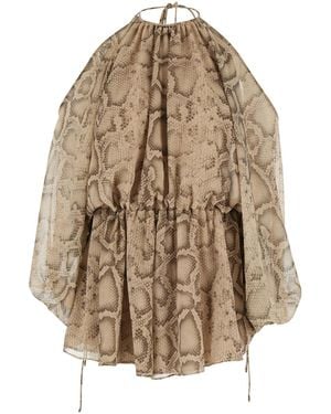 ANDAMANE Python Print Blouse With Fabric Knot Closure For Shirts And Blouses - Natural