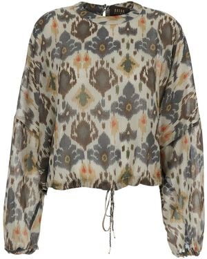 Bazar Deluxe Round Neck Floral Print All-Over Tech Fabric Shirt For Glass Ramie And Blouses - Multicolour