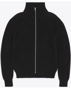 MM6 by Maison Martin Margiela Kaban Ribbed Knit Camionneur Cardigan With Zip Fastening - Black