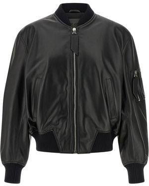 The Attico Leather Bomber Jacket - Black
