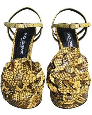 Dolce & Gabbana Exotic Leather Ankle Strap Heels Sandals Shoes Python - Yellow