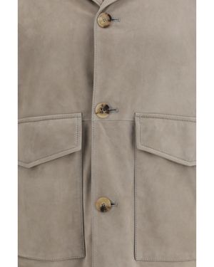 Brunello Cucinelli Suede Jacket Calf Leather Padded & Down - Natural