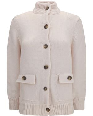 Ella High Neck Cardigan Merino Wool Ovis Aries Down Jackets - White