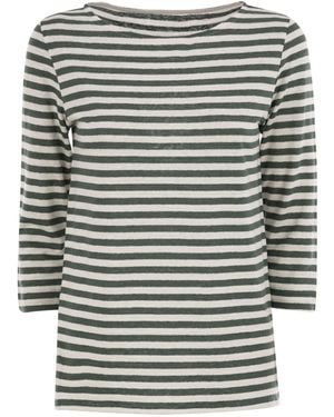 Majestic Filatures Striped Linen Boat Neck T-Shirt - Grey