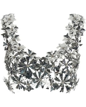 Rabanne 3D Floral Metal Disc Bralette Top - Gray
