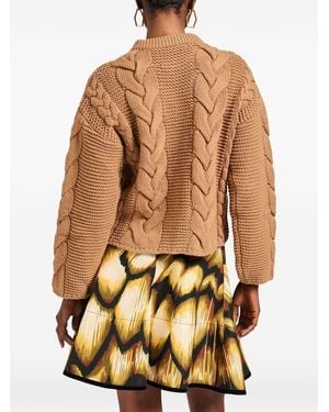 La DoubleJ Chunky Wool And Viscose And Cashmere Blend Cable Knit Cardigan With Jewel Buttons - Brown
