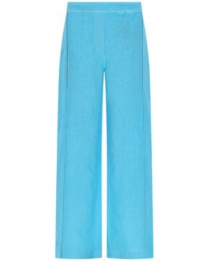 120% Lino 120% Lino Wide-Leg Linen Trousers - Blue