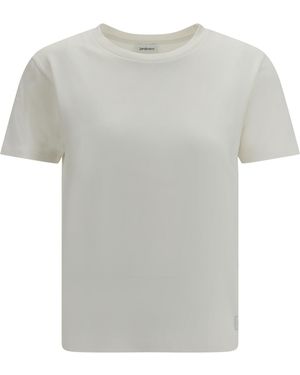 Saint Laurent Monochromatic Logo T-Shirt Cotton; Modal T-Shirts - Gray