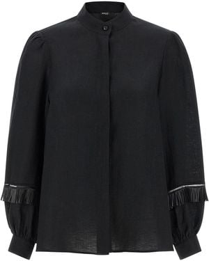 Kiton Linen With Fringe Detail Shirt - Black