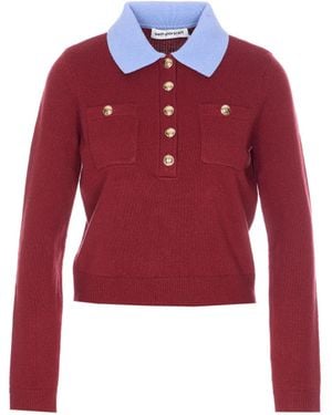 Self-Portrait Contrast Collar Sweater - Red