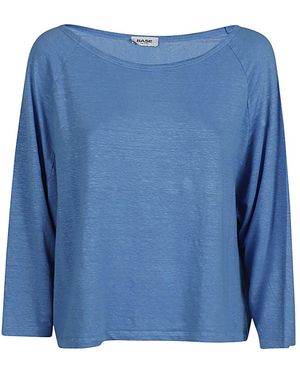Base London Linen Boat-Neck Jumper - Blue