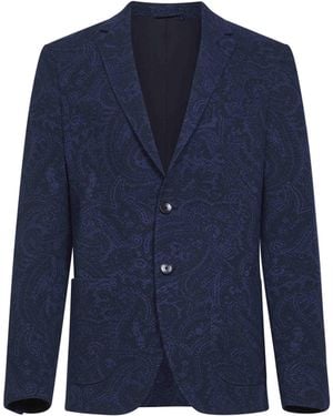 Etro Paisley-Pattern Seersucker Jersey Single-Breasted Jacket - Blue