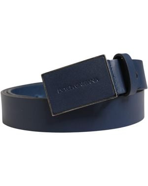 Dolce & Gabbana Calf Leather Logo Metal Buckle Belt - Blue