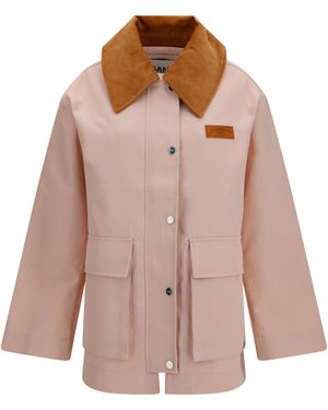 Ganni Twill Jacket With Suede Details Polyester - Pink