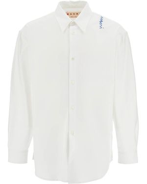 Marni Oxford Shirt With Pocket Detail - White