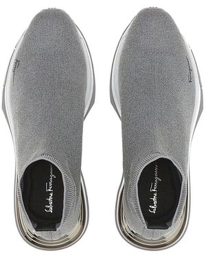 Ferragamo Logo-Print Sock Trainers 030177753455 - Grey