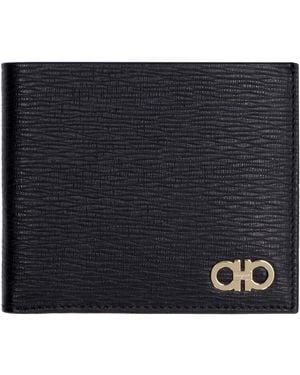 Ferragamo Salvatore Gancini Leather Flap-Over Wallet - Black