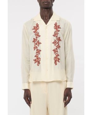 BAZISZT Chemise Tinees Broderie Florale Coton Jaune Pâle Shirt - Natural
