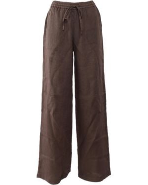 Fay Easy Pants With Drawstring Linen - Brown