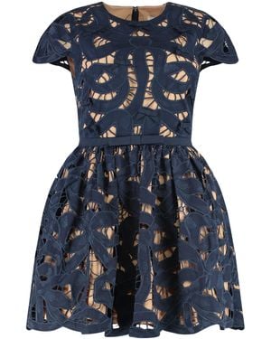 Self-Portrait Embroidered Mini Dress - Blue