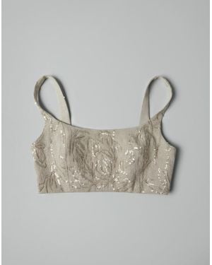 Brunello Cucinelli Linen Cropped Top - Grey