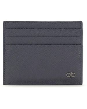 Ferragamo Gancini Card Holder Calf Leather Bos Taurus Wallet - Blue