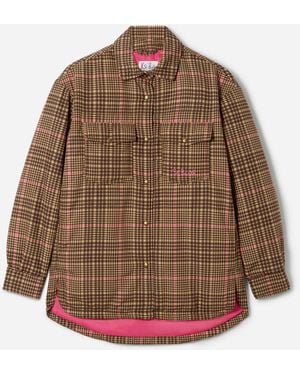 MC2 Saint Barth Quilted Padded Lightweight Jacket Kimmy With Pied De Poule Print - Brown