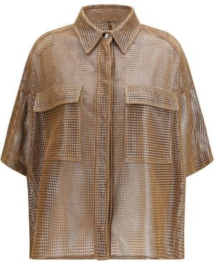 Brunello Cucinelli Sparkling Net Leather Shirt - Brown