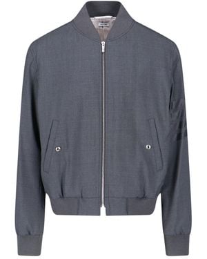 Thom Browne Wool Bomber Jacket With Iconic Stripe Details - Blue