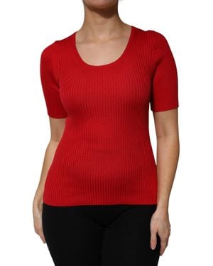 Dolce & Gabbana Ribbed Knit Short Sleeve Tee - Red