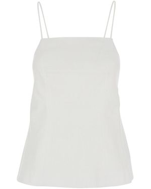 Semicouture Linen Top With Short Sleeves And Round Neckline, Tops - White