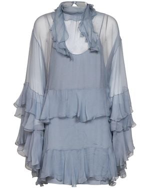 Chloé Light Silk Muslin Ruffled Mini Dress - Blue
