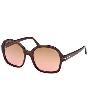Tom Ford Sunglasses Oval Full Rim, Dark Havana Frame And To Peach Gradient Lens Ft103452F - Brown