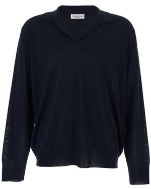 Roberto Collina Cotton Blend V-Neck Jumper For Jersey - Blue