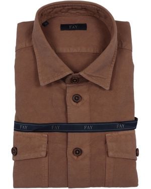 Fay Oversized Shirt-Jacket With Pockets Linen Cotton - Brown