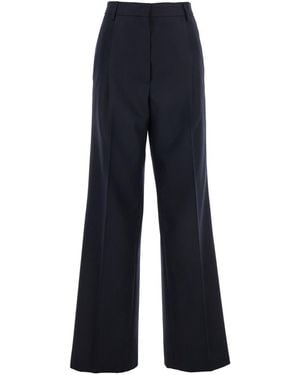 Dries Van Noten Wide Leg Wool Pants With Pockets Pants - Blue
