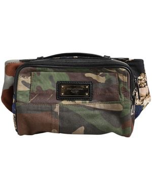 Dolce & Gabbana Camouflage Patchwork Logo Waist Fanny Pack Bag Cotton Leather Viscose - Black