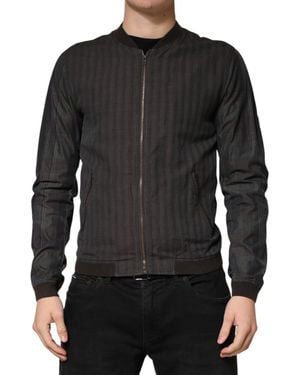 Dolce & Gabbana Stripes Cotton Full Zip Bomber Jacket Linen Silk Elastane Clothing - Black