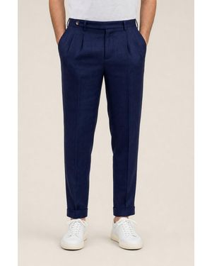 Brunello Cucinelli Dark Linen Wool Trousers - Blue