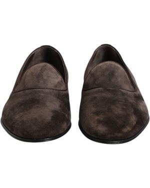 Dolce & Gabbana Velvet Leather Slip On Loafers Shoes - Brown