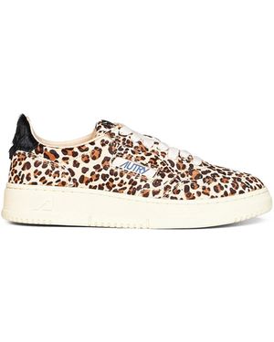 Autry Leopard-Print Calf Hair Medalist Low Sneakers - White