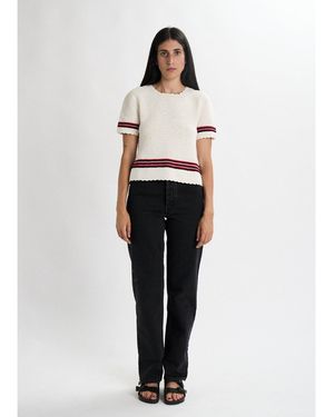 B.B. Wallace Top Turrel Rayures Contrastantes Laine Blanc Multicolore - White