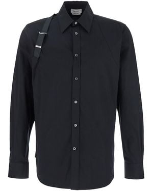 McQueen 'Harness' Shirt With Clasic Collar And Strap Detail On The Sleeve - Blue