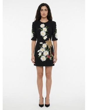 Dolce & Gabbana Dolce & Gabbana Daisy-Embroidered Wool Dress - Black