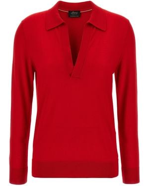 Brioni Cashmere And Silk Polo Shirt - Red