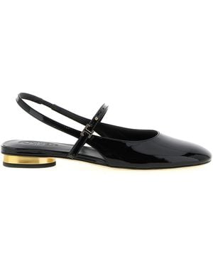 Tod's Ballerine Slingback En Cuir Verni Noir À Talon Doré - Black
