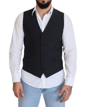 Dolce & Gabbana Wool Stretch Waistcoat Formal Vest Clothing - Blue